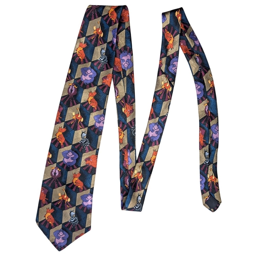 90s Vintage Disney The Lion King Novel Ties Jewel Tone Pattern Animals